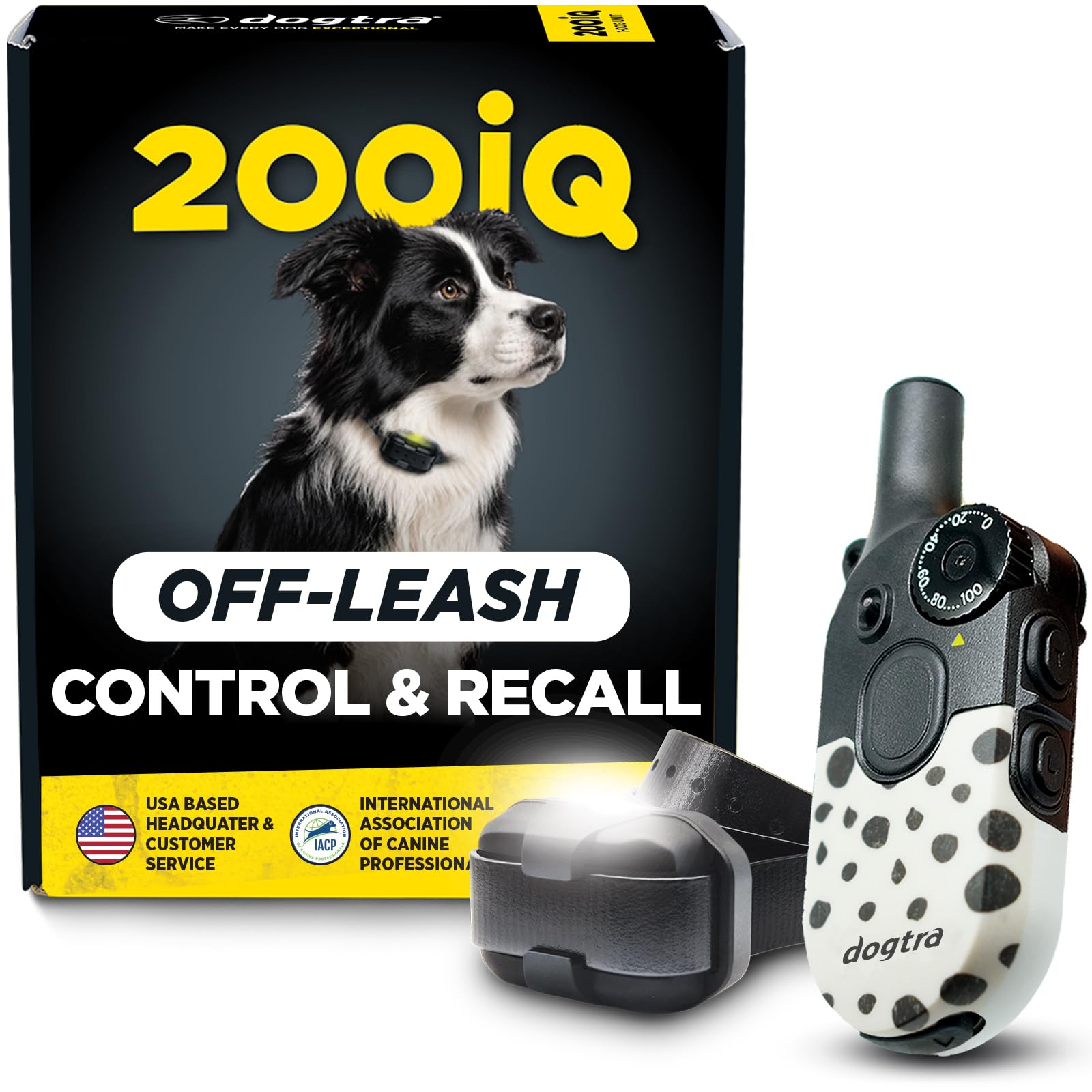 Dogtra 200iQ Remote Training E Collar – 100 Levels, Tone, Vibration, 1/2 Mile Range – Compact, Waterproof, One-Handed Control for Dogs 10 lbs+ – Lightweight Design for Daily Training – Modern Dots