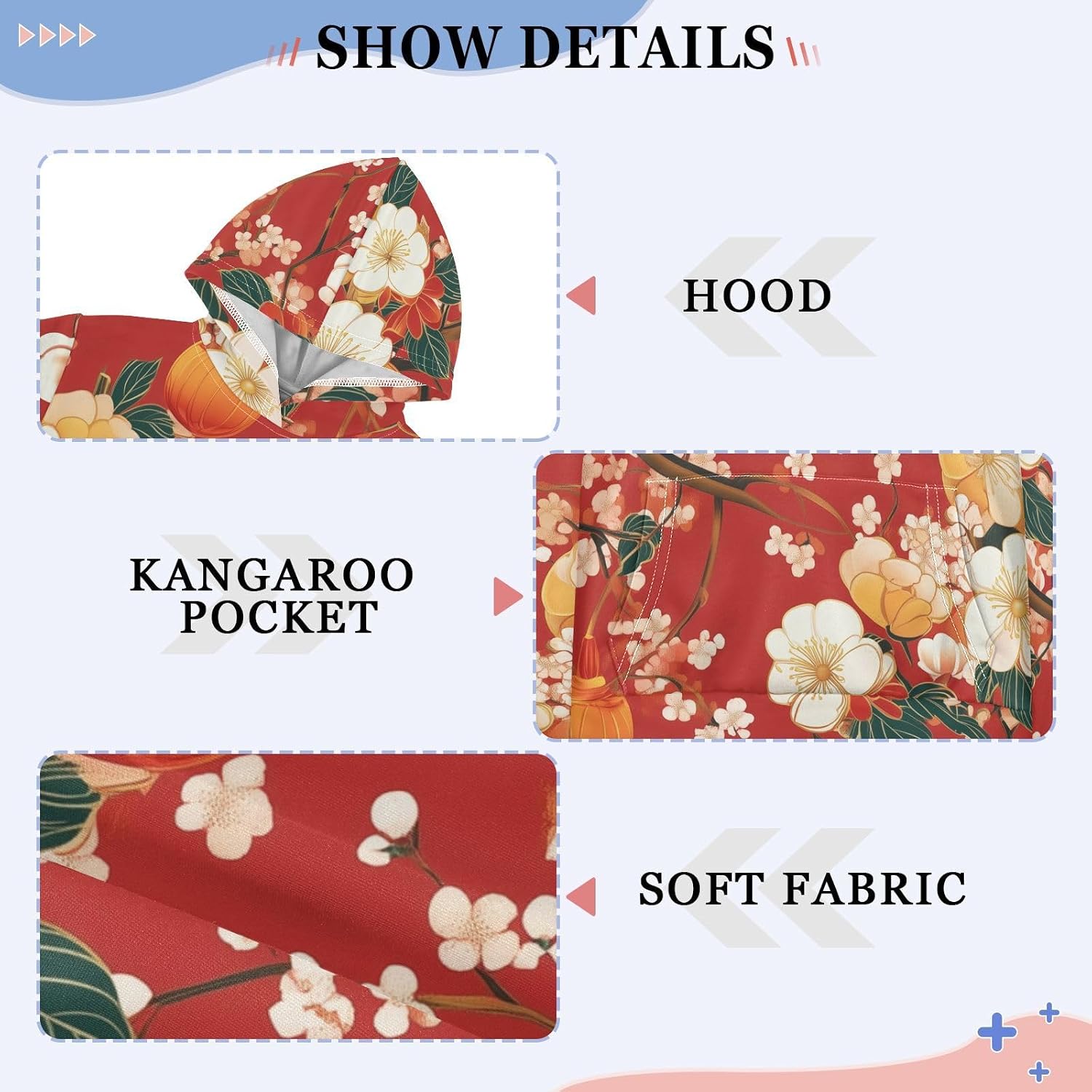 ZZXXB Lantern and Flowers Kids Sweatshirts Boys Girls Hooded Kangaroo Pocket Pullover Tops XS-XXL