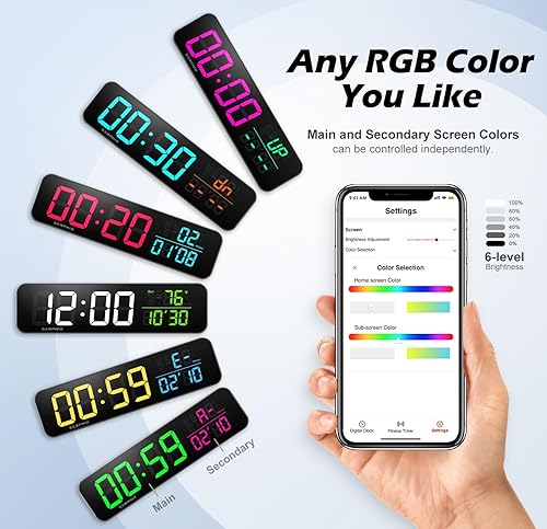 Miniatura 2 de Temporizador de gimnasio de 15.2 pulgadas, aplicación y control remoto, personalizar el color LED, aviso de cuenta regresiva de voz, entrenamiento