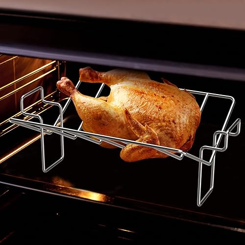 Miniatura 5 de Estante para asar en forma de V y ahumador de pavo para pollo asado de Acción de Gracias, parrilla de huevos verdes grandes de acero inoxidable,