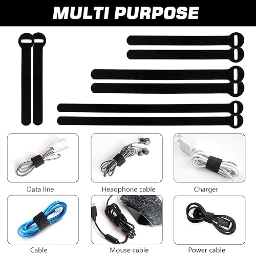 Miniatura 4 de 150 bridas reutilizables para cables, 4+6+8+10 pulgadas, correas de cables multiusos, gancho y bucle, organizador de cables de sujeción ajustable,