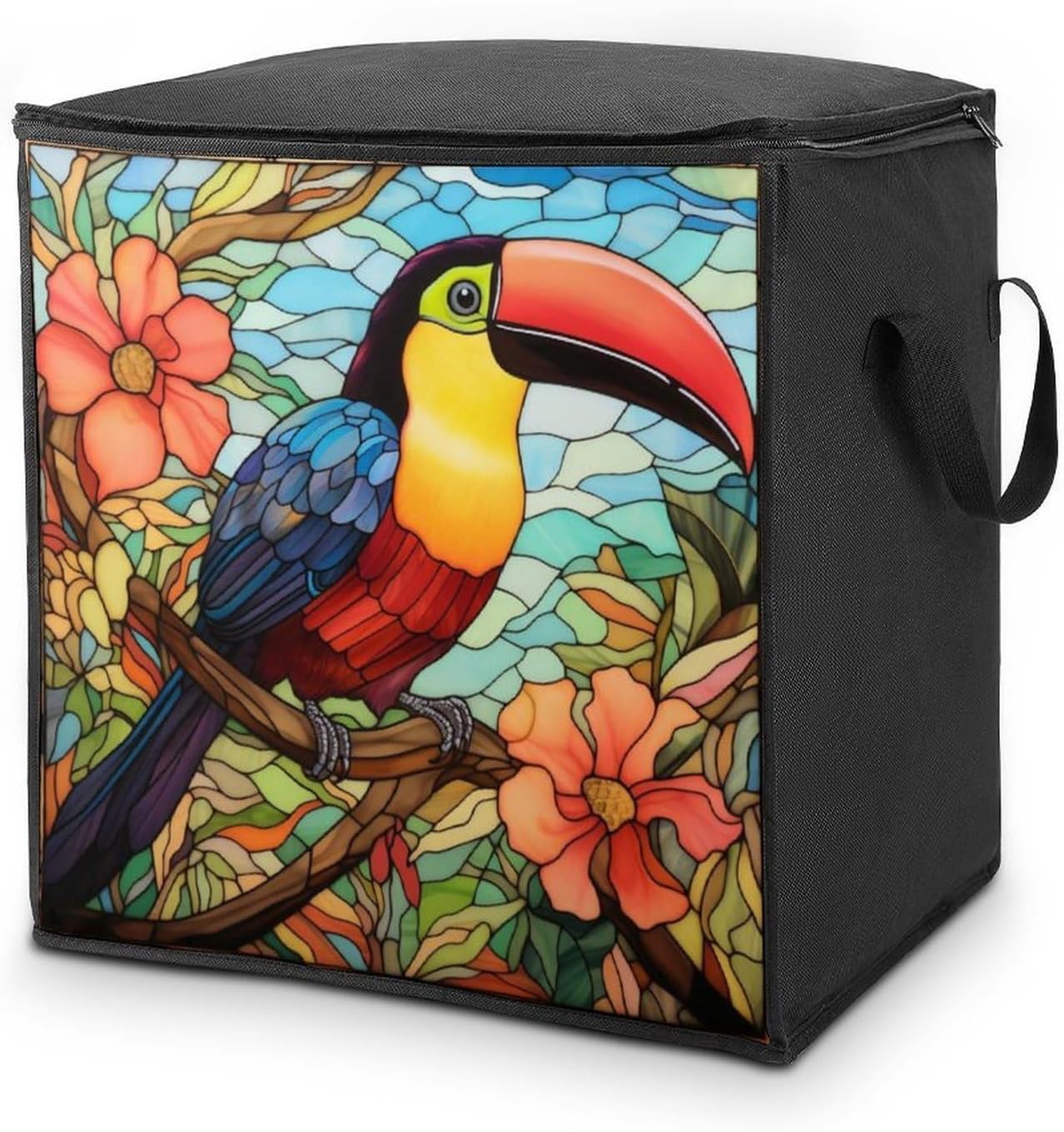 Toucan Bird Stained Glass Flowers Storage Bag