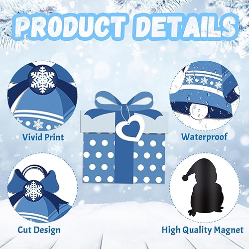 Miniatura 5 de Xuhal 25 imanes de invierno, decoración de gnomo azul, muñeco de nieve, copo de nieve, imanes para refrigerador, calcomanías magnéticas decorativas