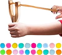 Vista 2 de ArtCreativity Tirachinas de madera con 20 bolas - Tirachinas de madera para niños - Lanza bolas a más de 20 pies - Bolas suaves para juego seguro