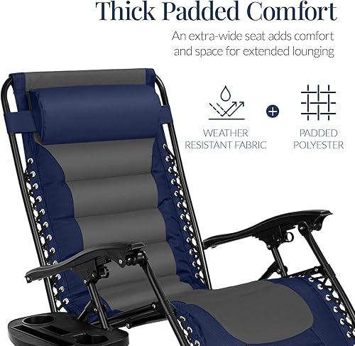 Miniatura 5 de Best Choice Products Silla acolchada de gravedad cero de gran tamaño, reclinable plegable para patio al aire libre, tumbona antigravedad XL para