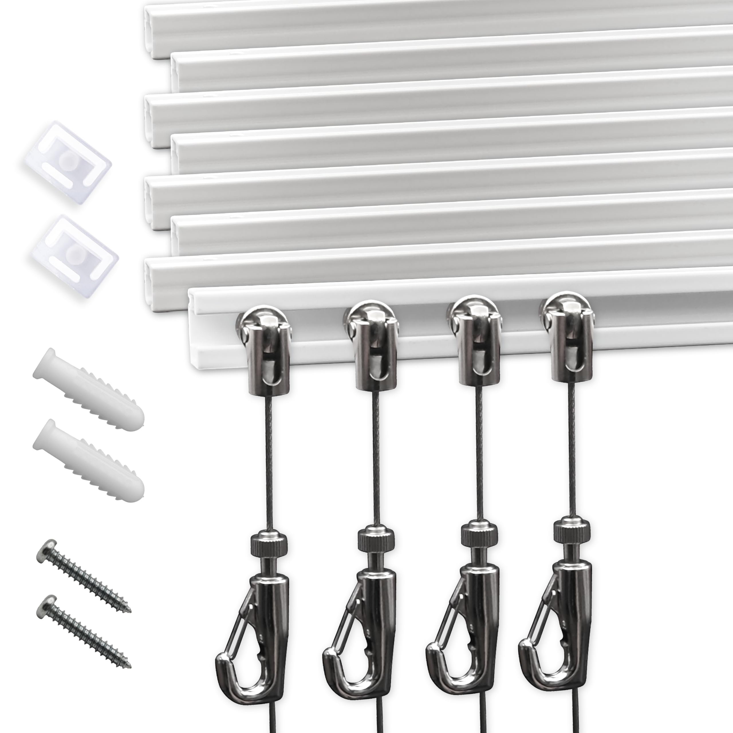 Naceture Sliver Picture Rail System - 8 Pack Kit With 24" Rails And 2M Wire Hooks For Elegant Art Display In Gallery, House, Decor