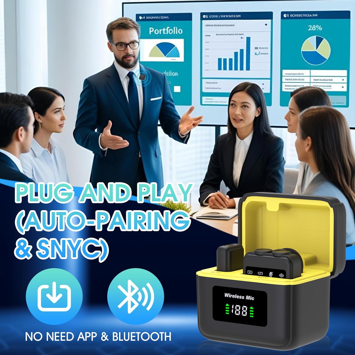 Wireless Lavalier Microphone for iPhone Android pc ipad, with Charging Case, 2.4G Omnidirectional Clip-on Mic,Noise Cancelling, mini Mic for YouTube, Live Stream,Video Recording,Online Meeting - Image 2