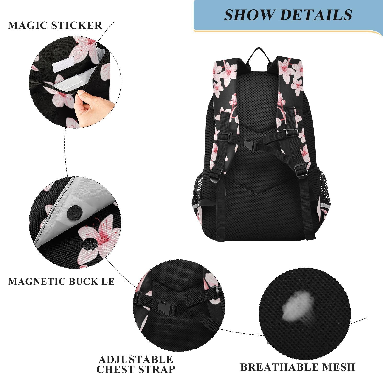 Mnsruu Sac à dos pour ordinateur portable 15,6" Sakura japonais en fleurs de cerisier pour adolescentes, sac à dos de voyage léger pour le travail universitaire, 45 x 33 x 17 cm