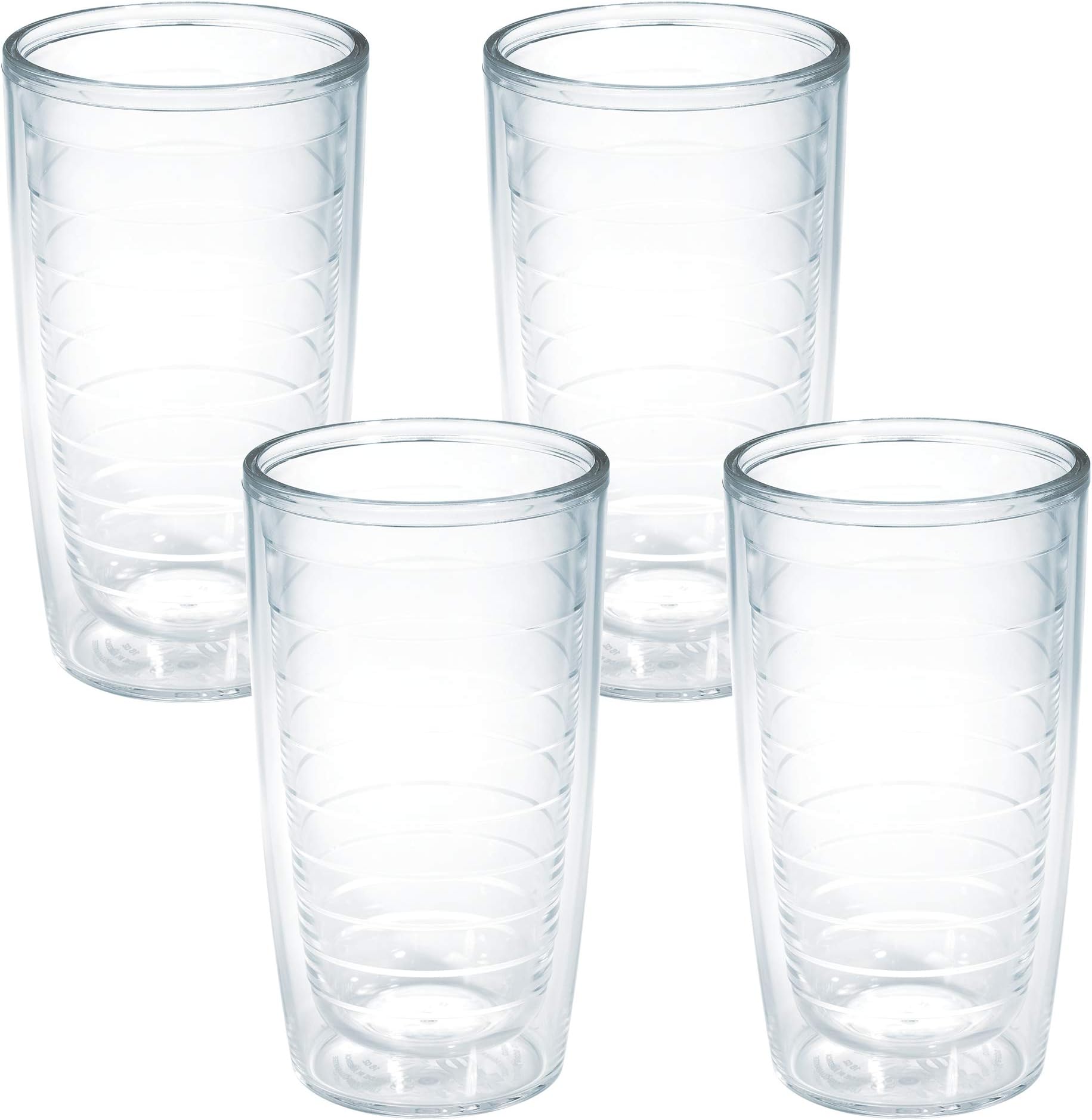 Clear & Colorful Tabletop Made in USA Double Walled Insulated Tumbler Travel Cup Keeps Drinks Cold & Hot, 16oz - 4pk, Clear