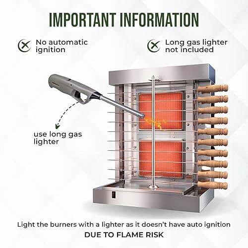 Miniatura 4 de Homira Máquina vertical Shawarma - Parrilla asadora de 2 quemadores, Kebab Doner y Tacos Al Pastor Máquina con 10 pinchos de Kebab