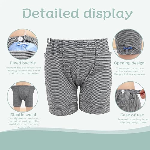 Miniatura 2 de Pantalones para el cuidado de la incontinencia, pantalones cortos de drenaje de ostomía, pantalones de fístula, soporta hasta 2 x 67.6 fl oz,