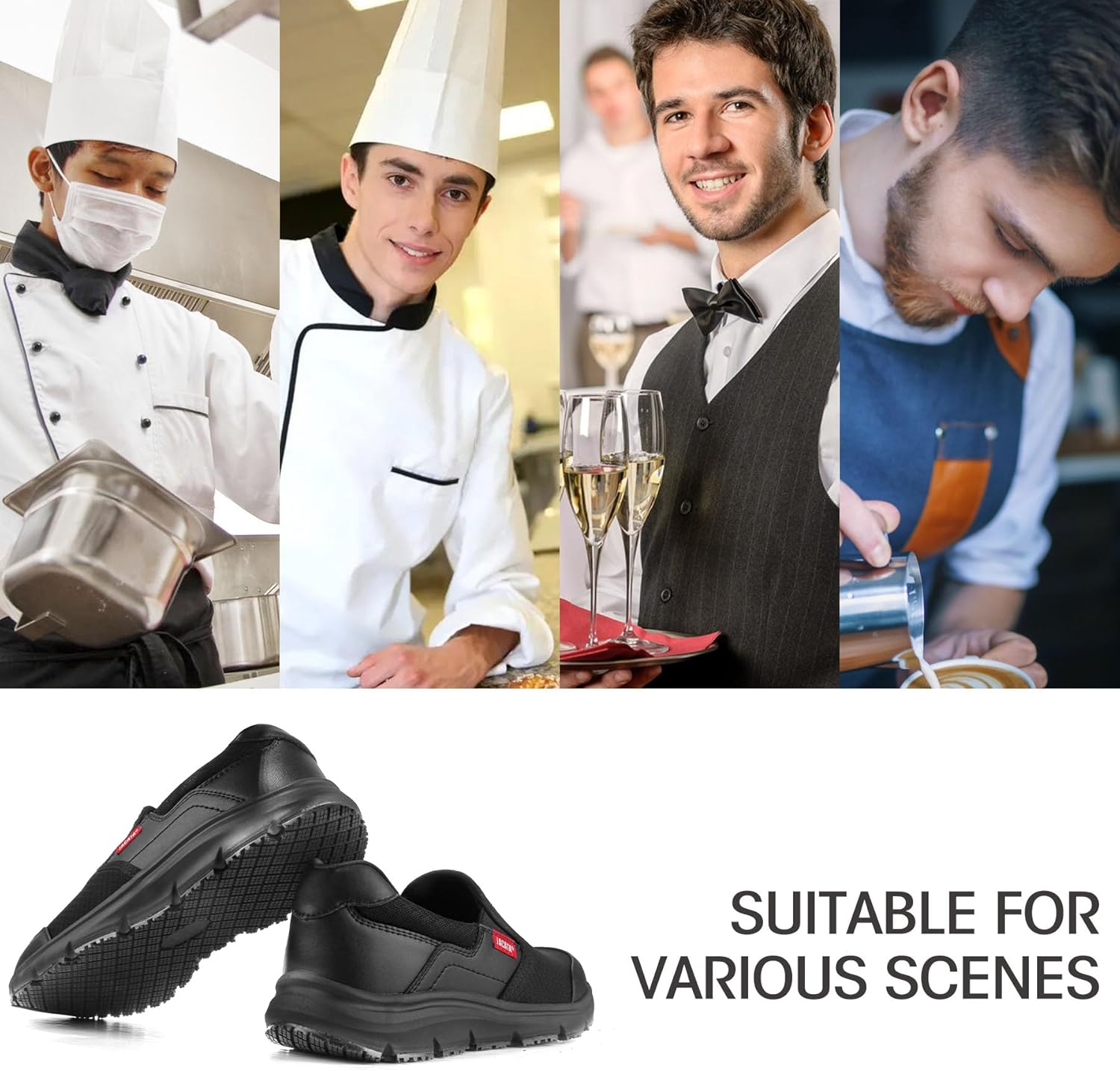 Jacata Non Slip Black Work Shoes for Women Food Service Womens Water Slip Resistant Leather Slip on Chef Walking Shoes for Restaurant Kitchen Sneakers - Image 6