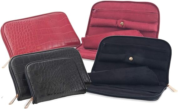 Connoisseurs Leather Jewelry Carrying Clutch, Red
