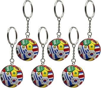 6pcs National Flags Football Keychain, World Cup Soccer Ball Key Chain, Sports Souvenir Carnival Reward Keychains Soccer Ball Hanging for Cars Party gifts Sports Ball Keychain