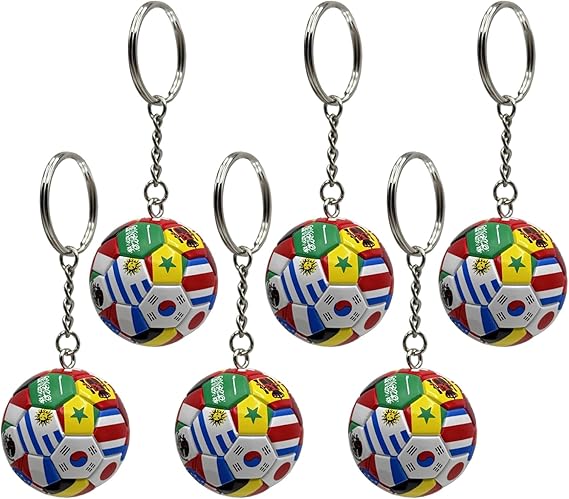 6pcs National Flags Football Keychain, World Cup Soccer Ball Key Chain, Sports Souvenir Carnival Reward Keychains Soccer Ball Hanging for Cars Party gifts Sports Ball Keychain