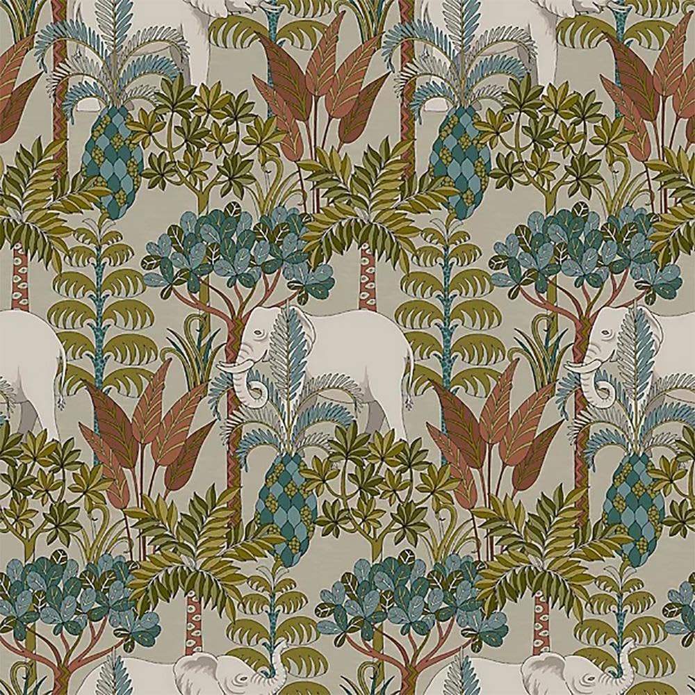 Yöl Red Malawi Forest Wallpaper - Trees Floral Elephants Animal Print - Modern Feature Wall - Textu Paste The Wall Vinyl