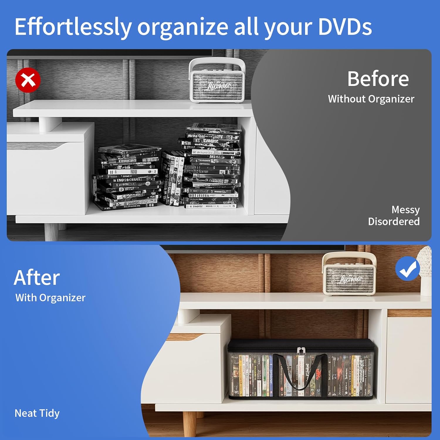 DVD Storage Bags, Media Organizer Bags for DVDs, CDs, Blu Ray Disc, Movie Cases, VHS Box, Video Game Disks, Albums, Books, Clear Plastic Holders with Carrying Handles (Black, 4Pack) - Image 6