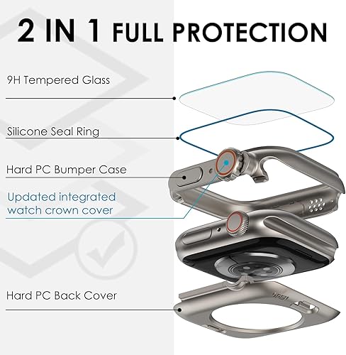 Miniatura 8 de Parece una funda ultra protectora CHANCHY Funda impermeable 2 en 1 para Apple Watch de 1.575 pulgadas con protector de pantalla, cubierta protectora