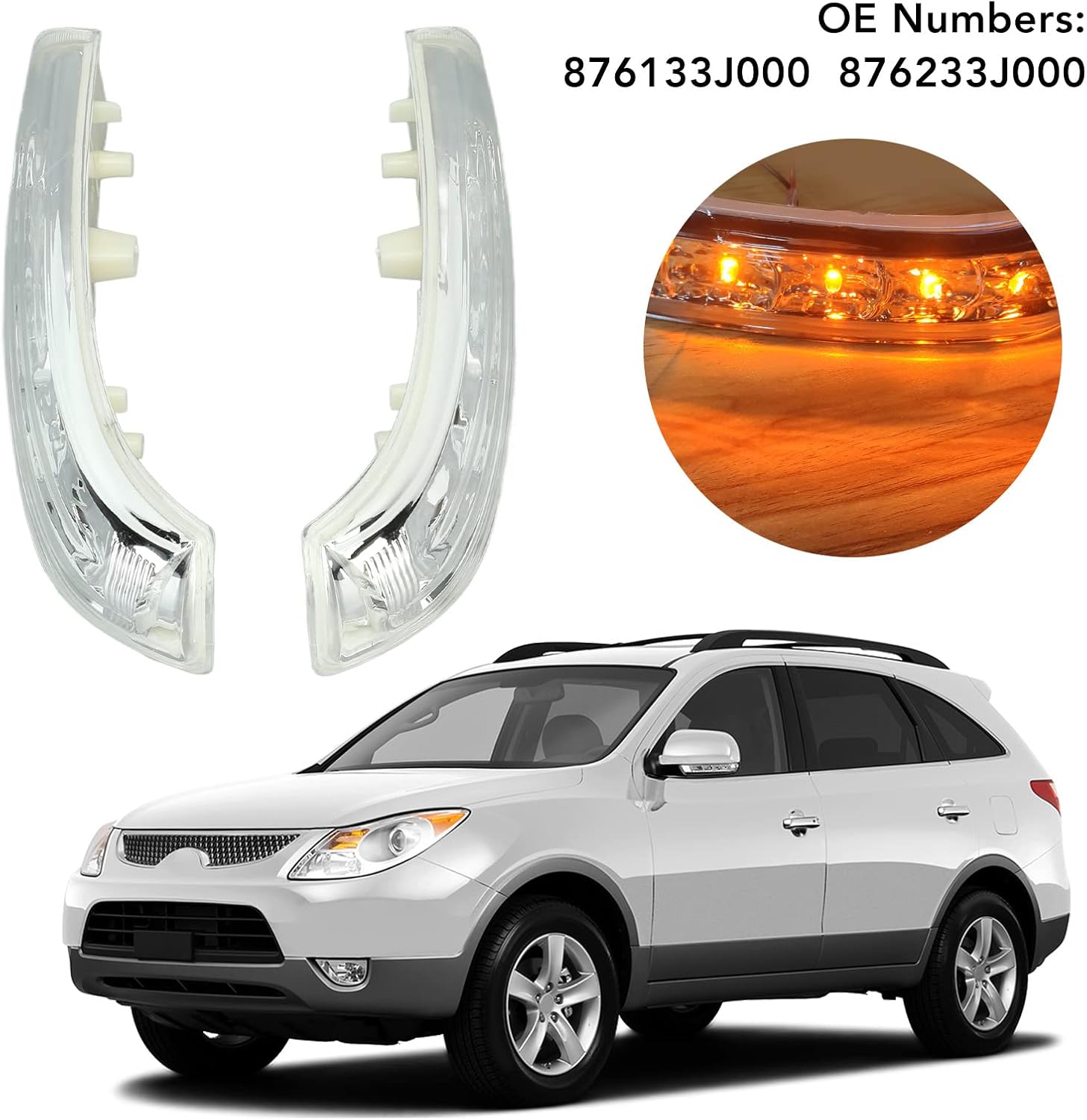Ymiko 876133J000 Rearview Mirror Turn Light Replacement for Veracruz IX55 2007‑2012 Right Left 12V Side Mirror Flasher Lamp