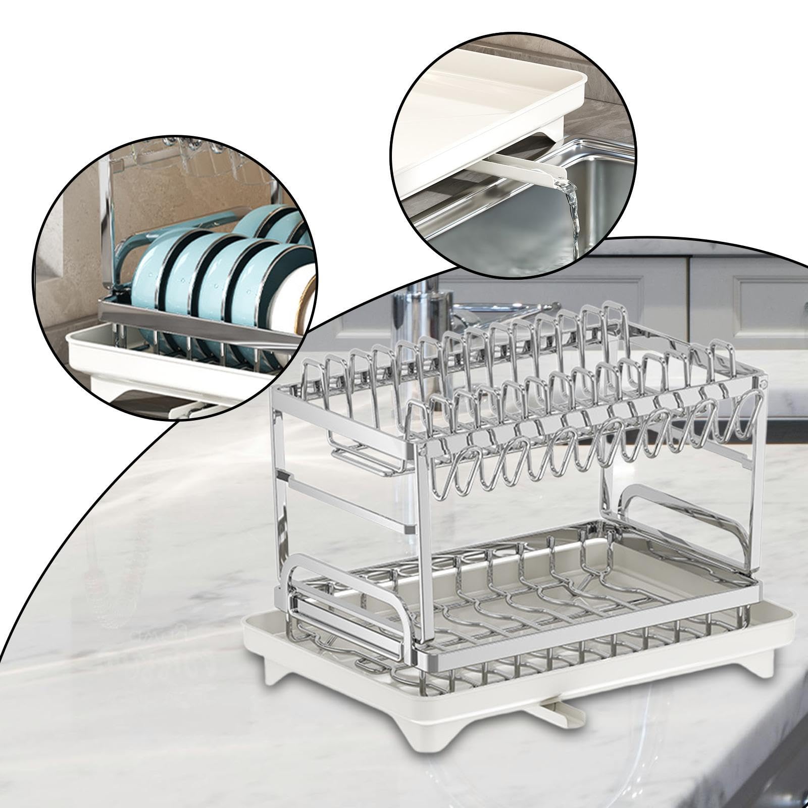 Escurridor de Platos Rejilla de Drenaje Organizador de Cocina Y Soporte para Tazones con Construcción Robusta de Acero Inoxidable Adecuado para Famil