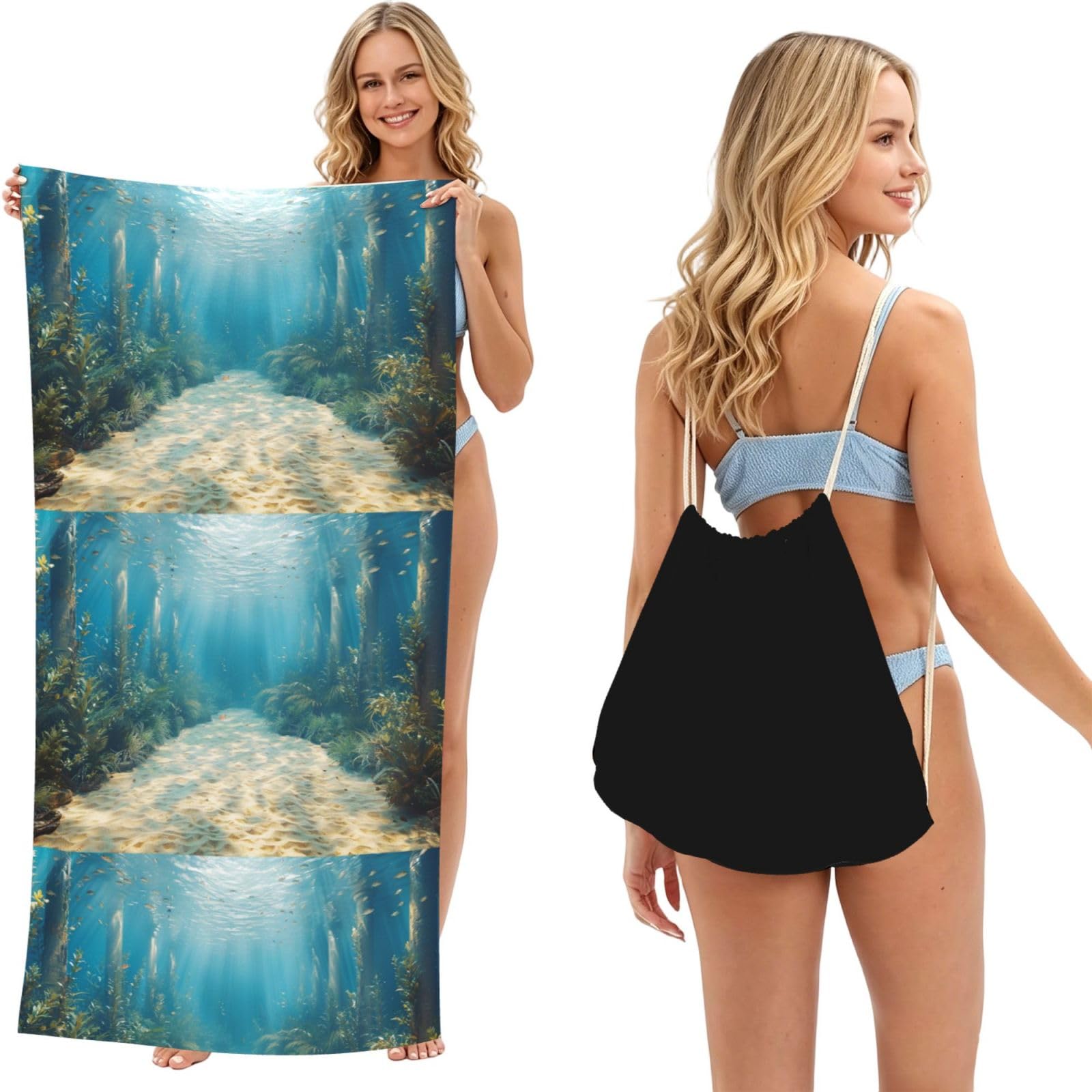 SKGOHLH Submarine landscape 2in1 Packable Beach Towel Bag Women
