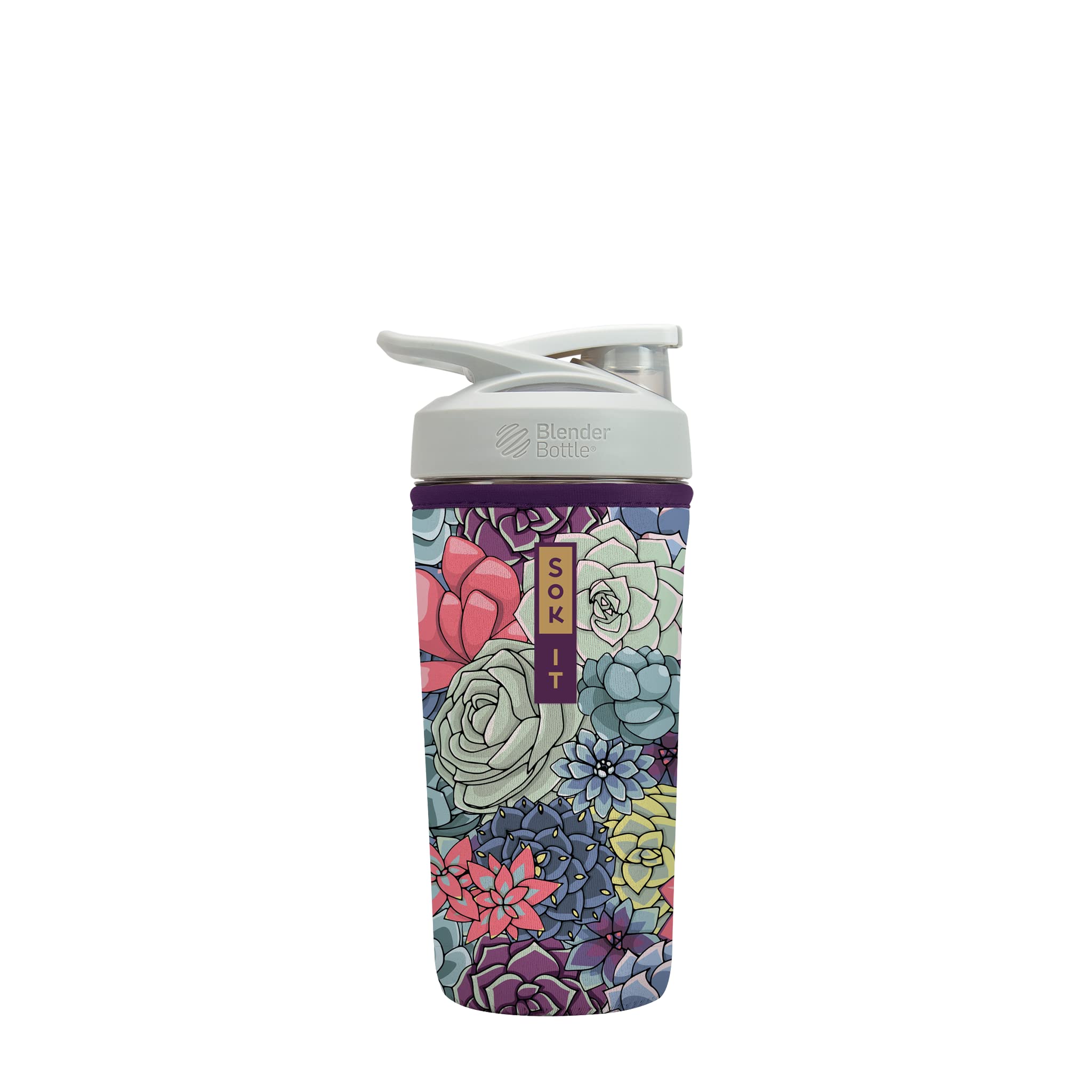 Sok It BotlSok Protein Blender Shaker Bottle Sleeve Insulated Neoprene Cover (Succulents, Fits 28oz Blender)