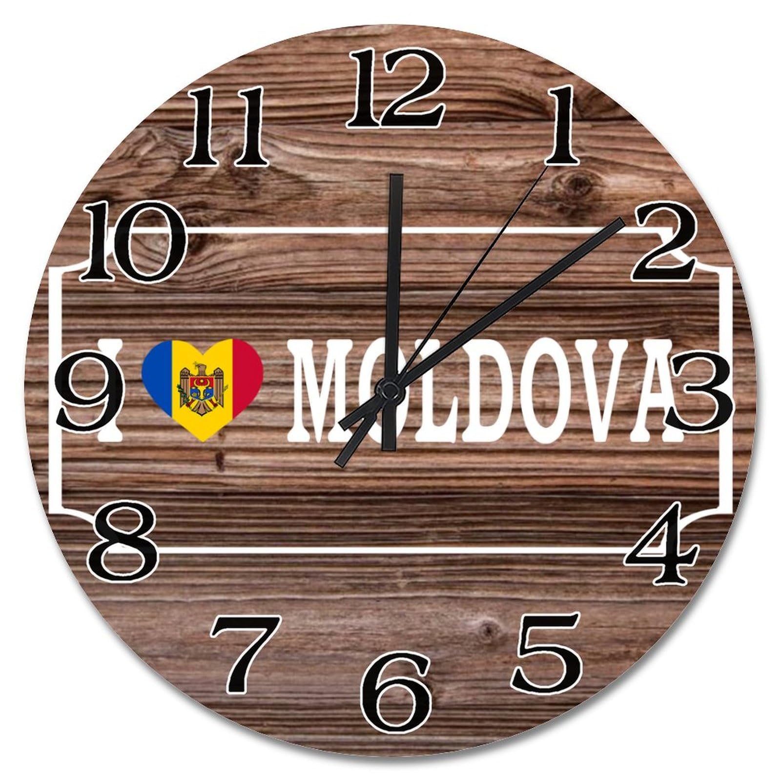 Horloge murale Moldavie 30 cm ronde et silencieuse vintage à pile pour salon