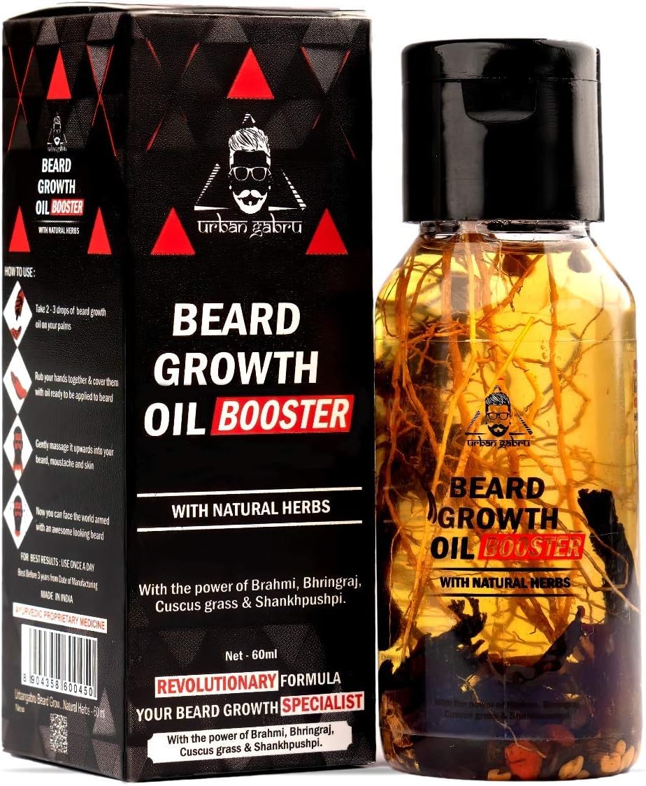 urbangabru Beard Booster Conditioner Oil for Men - Best Beard Oil for Beard Growth, Conditioning & Softening - Enriched with Natural Herbs (2 FL Oz)