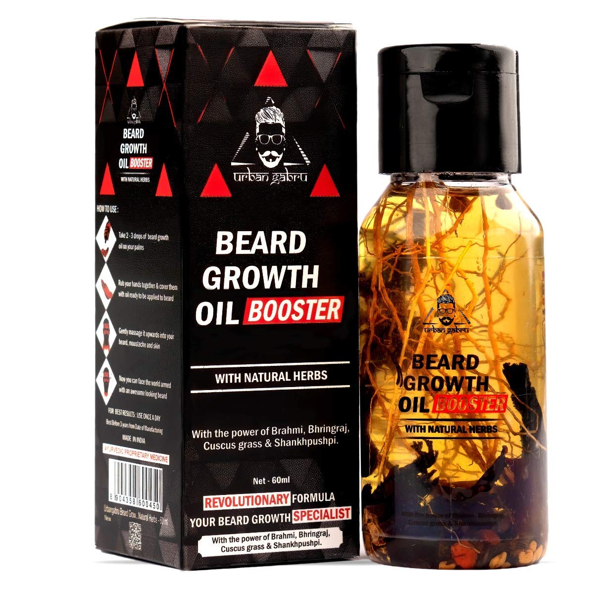 Beard Booster Growth Oil for Men | Enriched with Natural Herbs & Jadibuti (60 ml) | Paraben Free | Fills Patchy Beard | For Thicker & Longer Beard | Rich in Vitamins & Omega 3, 6, 9