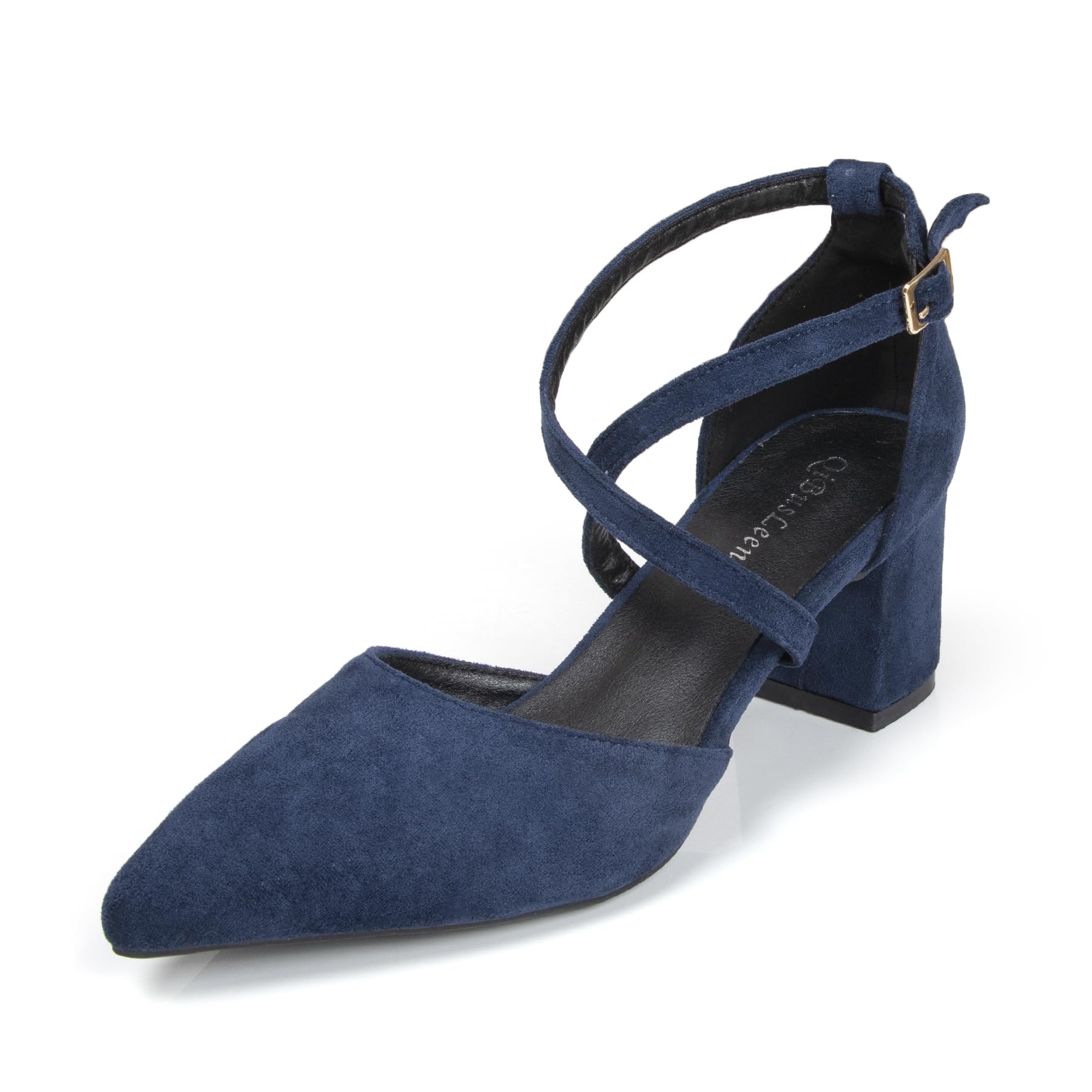 Cross Strappy Heels für Frauen Spitze geschlossene Zehe Knöchelriemen D'Orsay Pumps 2 Inch Low Chunky Block Suede PU Leder Heels Bequem Dressy Formal Schuhe