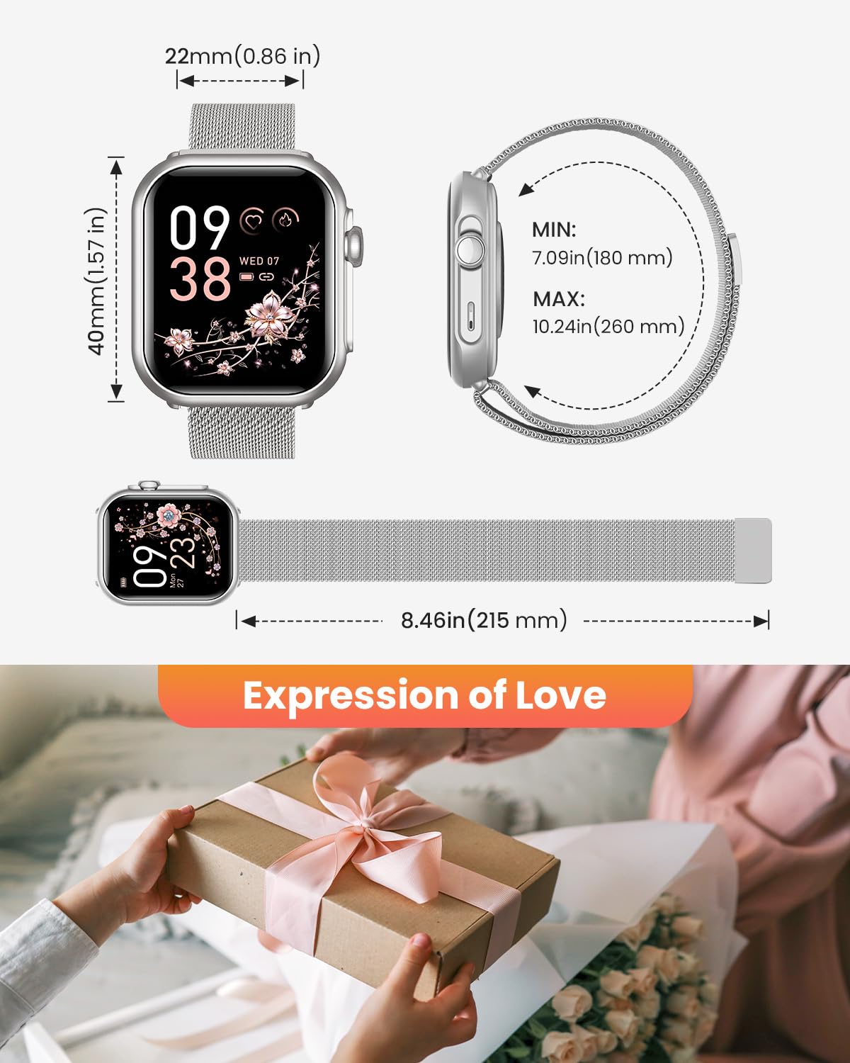 Reloj Inteligente Mujer con Autonomía 100 Días, 1000mAh Batería Grande, 1.83" Smartwatch Mujer con Llamadas, SpO2, Pulsómetro, Sueño, 120+ Modos Deportivos/Calorías/IP68 Podómetro/Android iOS Plata