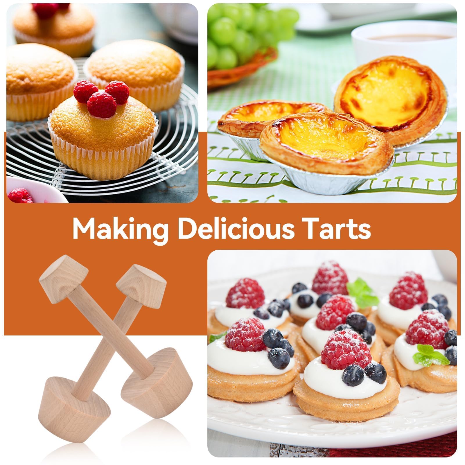 Double-Sided Wooden Tart Tamper - Pastry Dough Shaping Tool For Cheesecakes, Muffins, Pies, DIY Baking