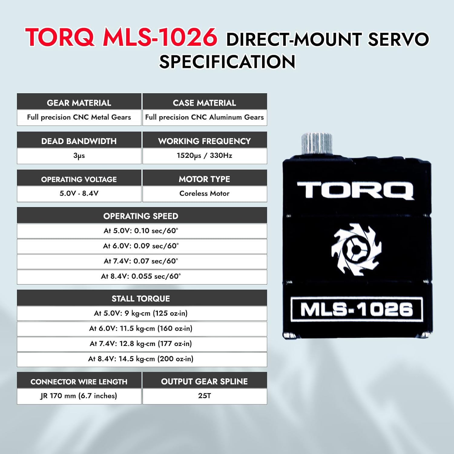 TORQ MLS-1026 Premium Direct-Mount, Powerful High-Torque RC Servo with CNC Aluminum Case & Waterproof Used for Remote Control, RC Rock Crawler 1/18 TRX4M Land Rover Defender / F150 / Chevrolet K10