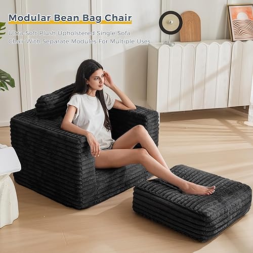 Miniatura 3 de MAXYOYO Puf gigante para adultos, sofá tapizado de suelo con almohadas y reposabrazos, puf grande de felpa, sofá para dormitorio, sala de estar,