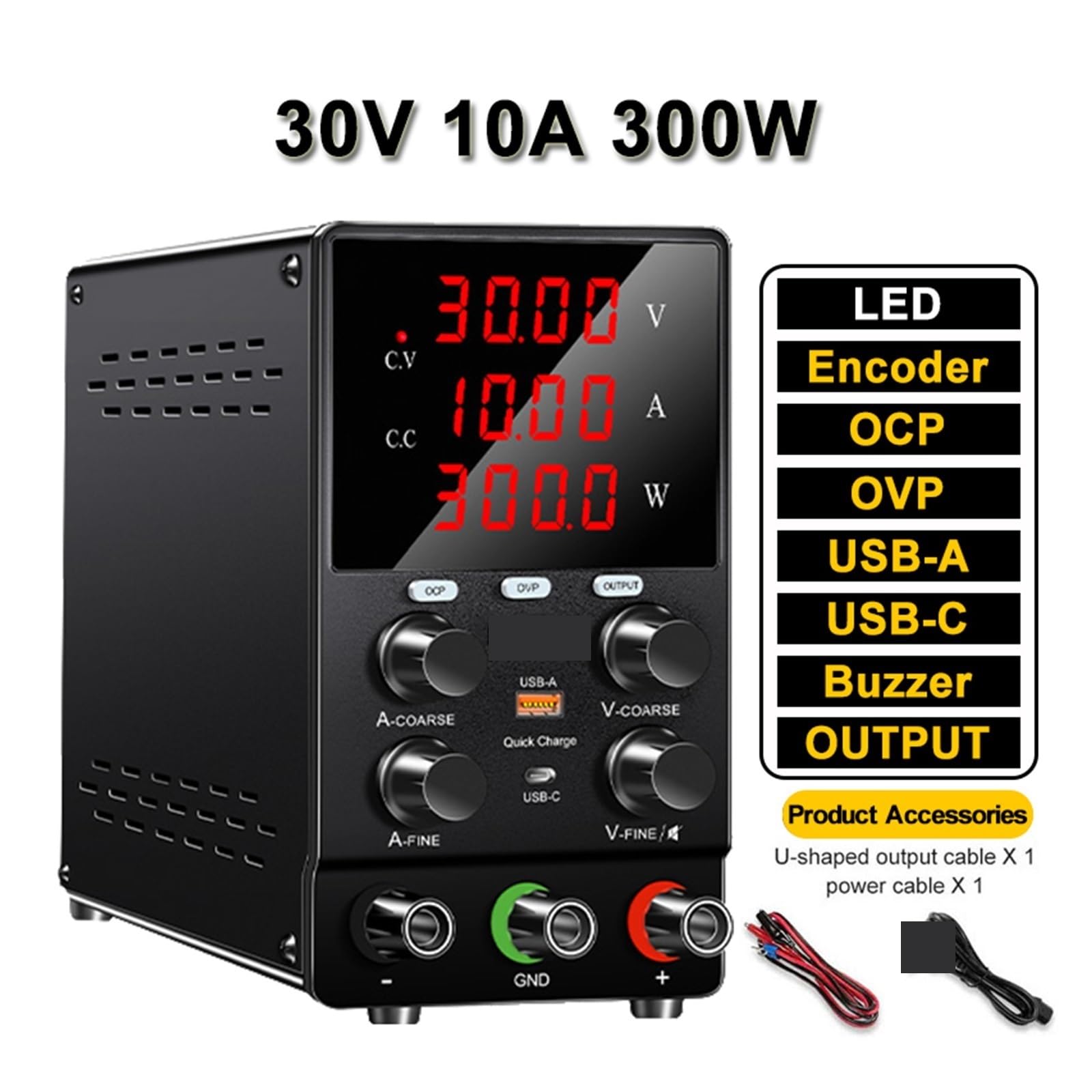 Fuente de alimentación variable, Fuente De Alimentación OVP OCP DC 30V 10A, Modelo Mejorado Con Interruptor SALIDA, 12V 24V 60V 120V, Regulador Corriente Voltaje Ajustable(OCP OVP 30V10A)