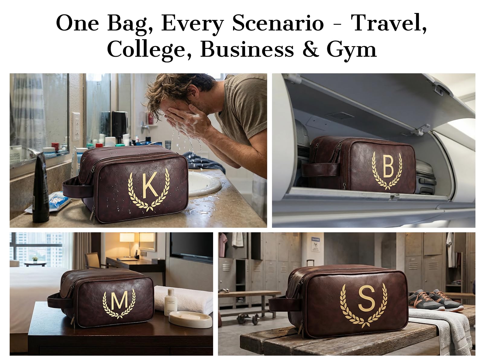 OXYEFEI Regalos personalizados para hombres, bolsa de aseo grande personalizada para hombres, cuero sintético personalizado, impermeable, artículos de aseo personal para hombre, viaje con kit esencial