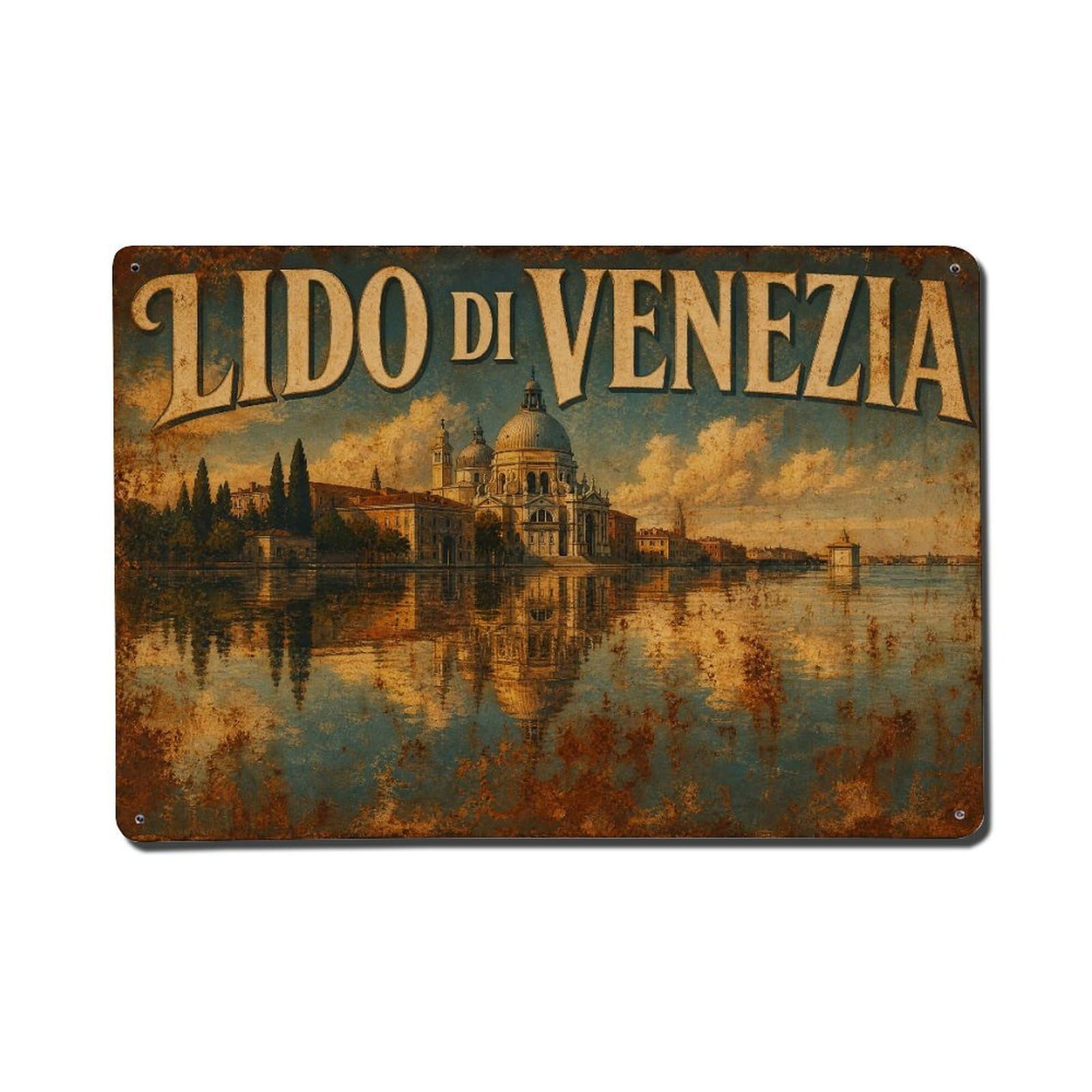 Huiyhb 8X12inch(20X30cm) Vintage Travel Lido Venezia Lagoon Reflections View Italy Metal Tin Sign