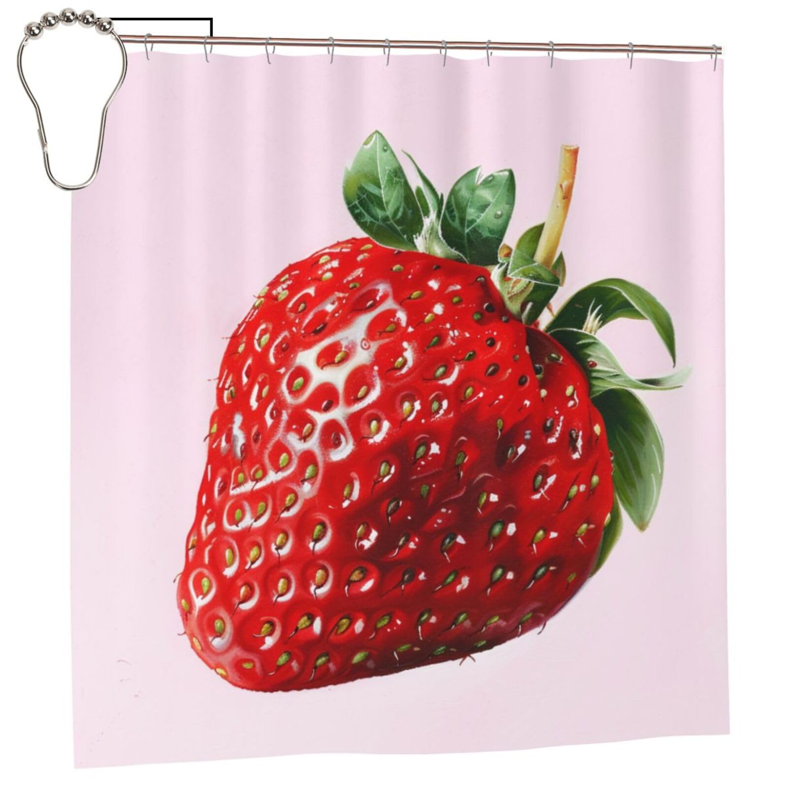BWWHCCTI Strawberry Printed Shower Curtain With 12 Iron Hooks Opaque Quick Drying Waterproof Shower Curtains Sets For Bathroom 183x183 CM
