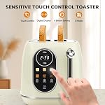 Keenstone Smart Touch Screen Toaster 2 Slice, Retro Wide Slot Stainless Steel Toaster with 6 Browning Levels, Reheat & Defrost, for Bagel, Toast, Bread, Removable Crumb Tray, Beige
