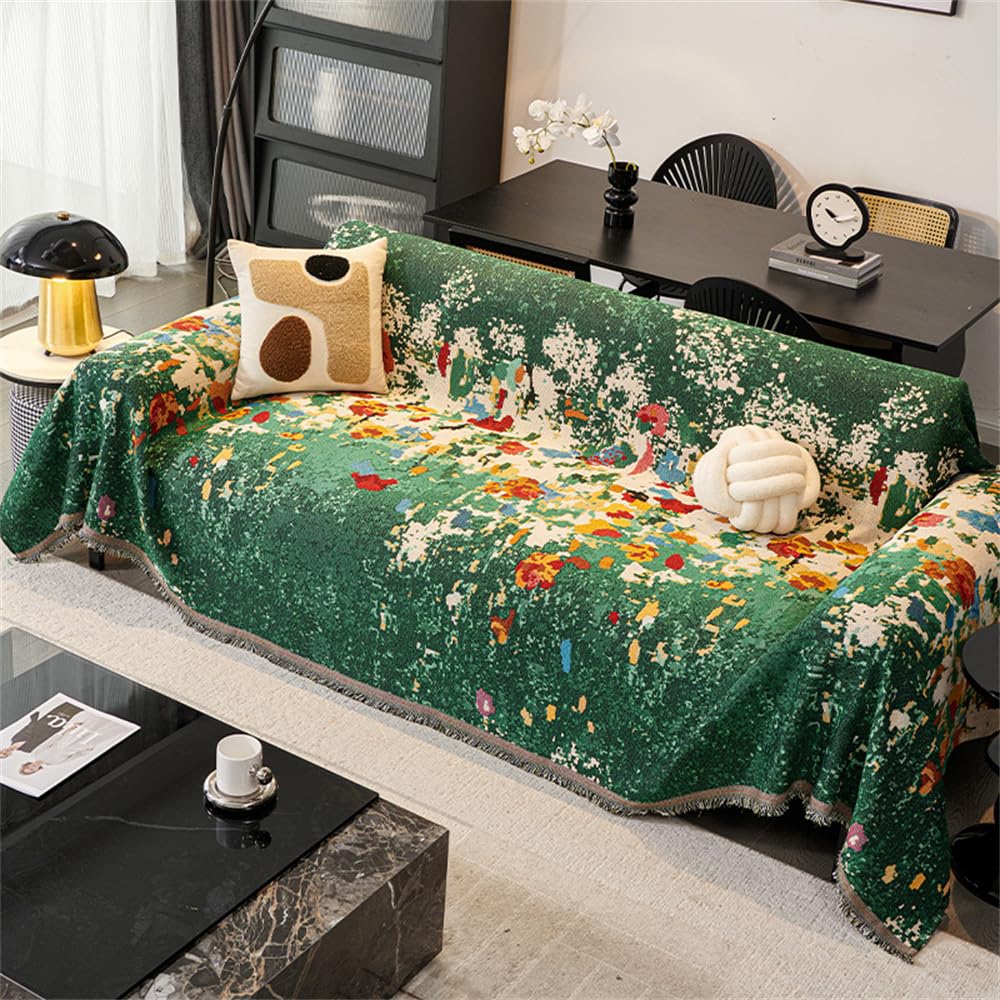 FANSU Throw for Sofa Large 1/2/3/4 Seater, Nordic Garden Soft Throw Blanket Sofa Versatile Blanket Throw Blanket for Chair Settees Couch Sofa Bed 2 Seat(180x230cm,Green)