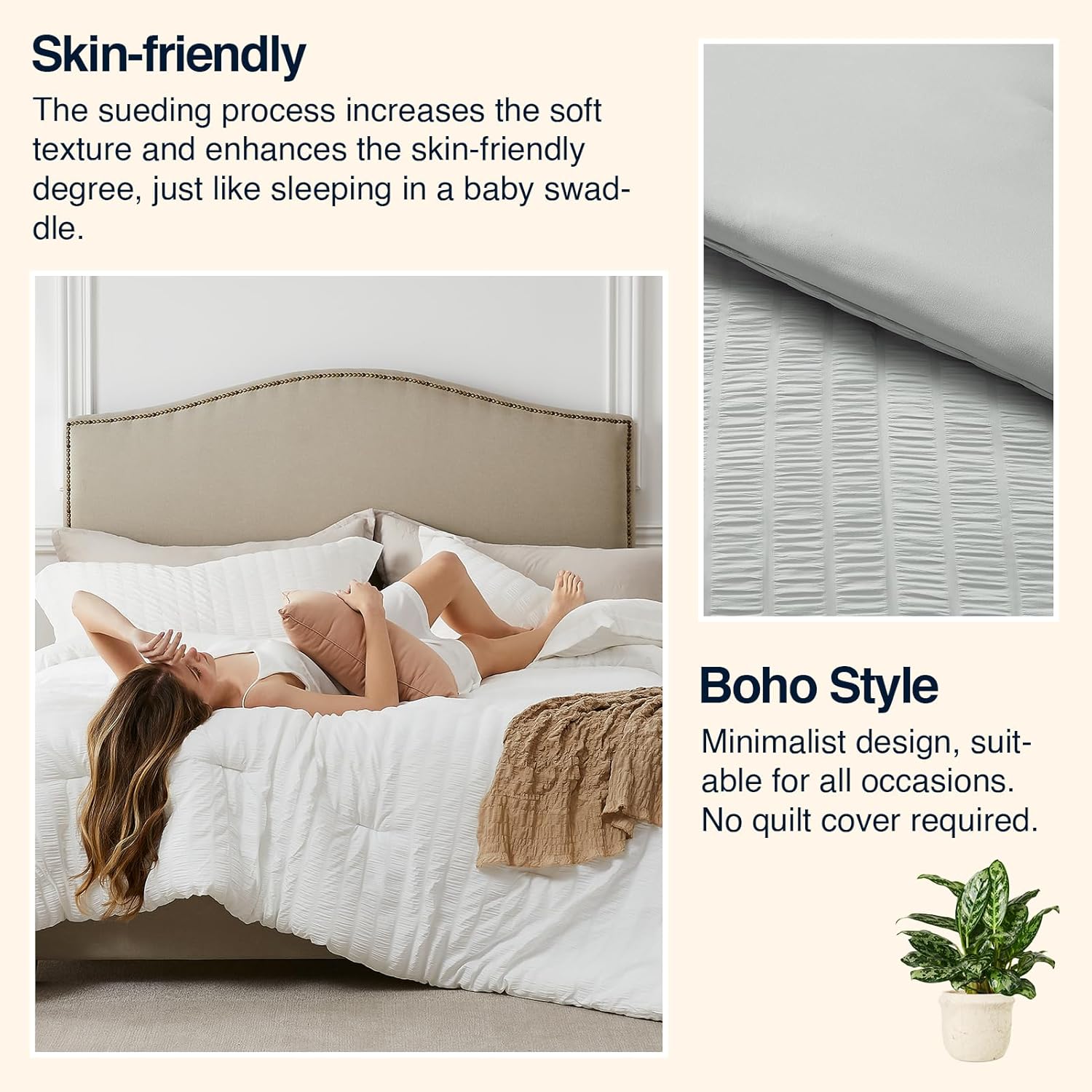 Light Grey King Comforter Set - 3 Pieces Seersucker Lightweight Bedding Comforter Sets (1 Soft Fluffy Comforter & 2 Pillowcases) - All Seasons Cozy Modern Bed Sets for Women Men - Image 7