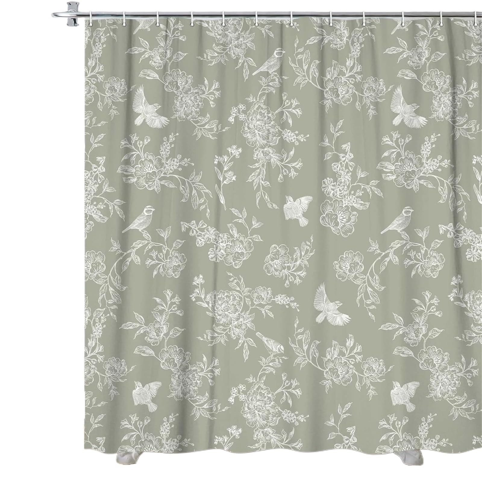 Shower Curtain Floral Shower Curtain Set, Vintage Retro Cottagecore Botanical Birds Blossom Flower Boho Aesthetic Fabric
