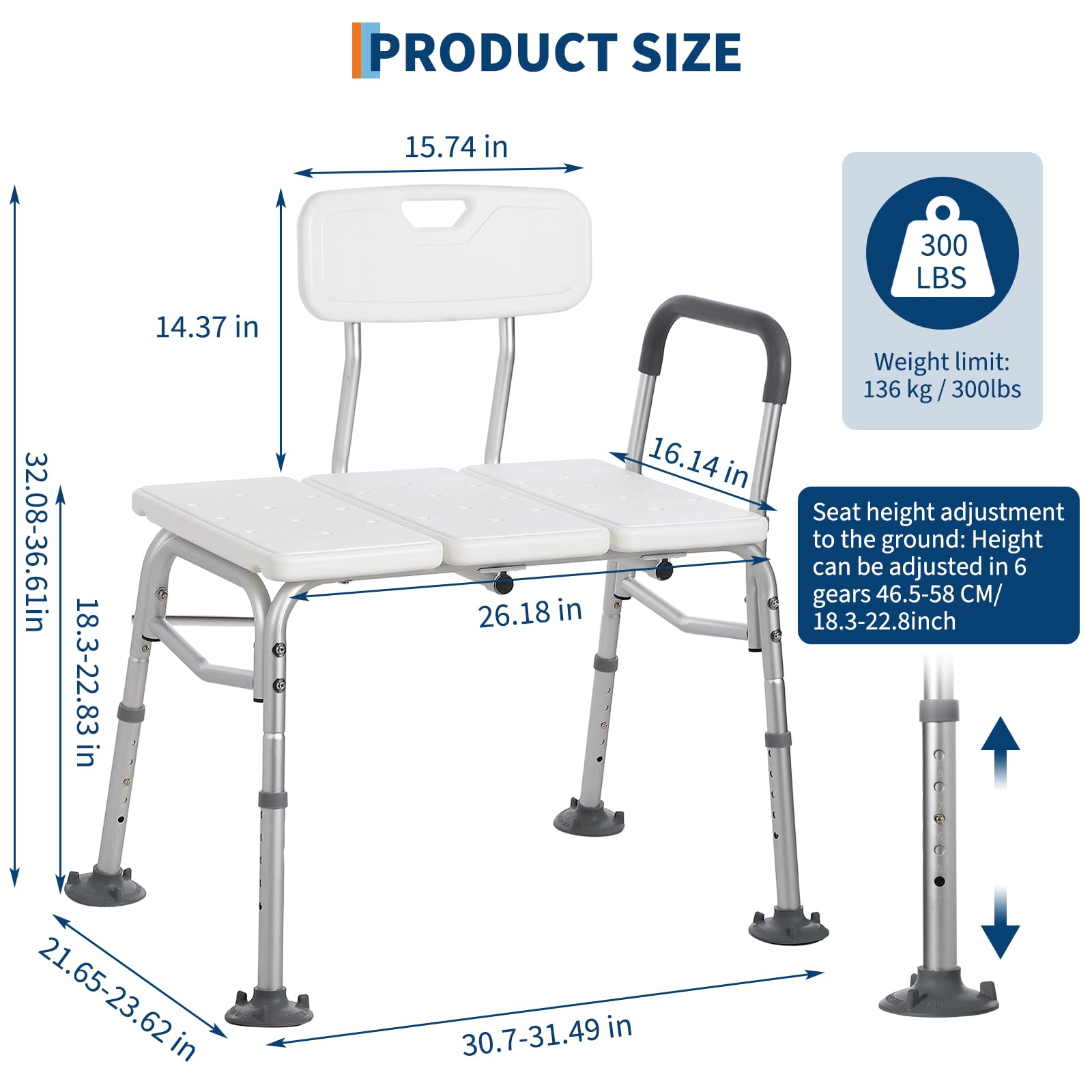 Dual Step Stool with 2 Handles, Height Adjustable Bed Steps, Non-Slip Platform & Rubber Feet - Image 6