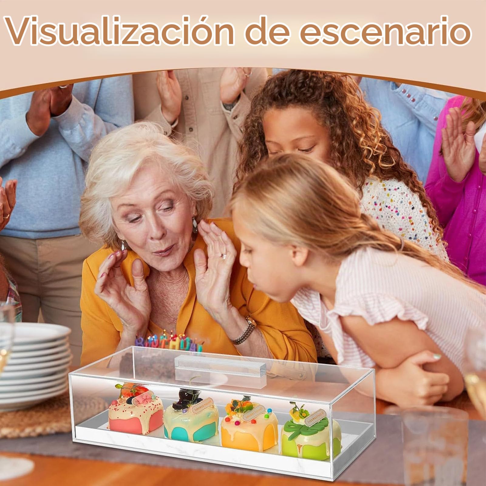 Bandeja de Pastel Rectangular, Vitrina de pastelería acrílica de mármol Bandeja de Postre Multifuncional con Tapa Transparente para Fiestas, Casas, hoteles, Tiendas de postres