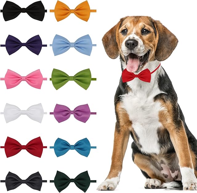 50 PCS Dog Bow Ties, Adjustable Cute Comfy Bowtie for Small Medium Large Dogs Cats Pets, Soft Comfortable Bow Tie Pet Collar for Grooming