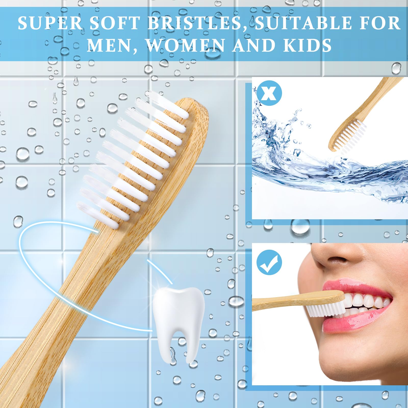 Sliner Paquete de 100 cepillos de dientes desechables prepegados de bambú, cepillo de dientes prepegado individualmente con asas de bambú, juego de regalo para personas sin hogar