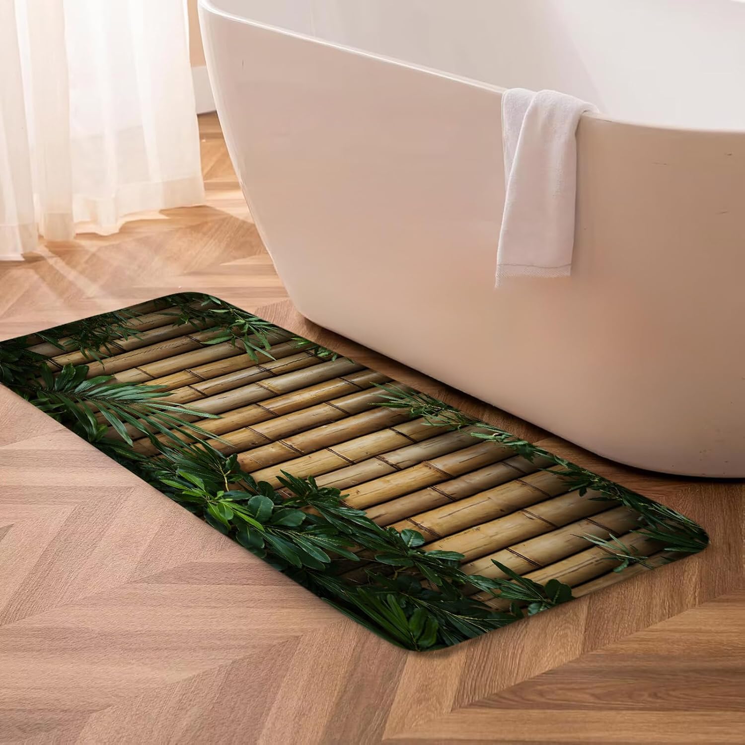 GCTNBJL Bamboo Bath Mat Asian Plant Green Leaves Brown Bamboo Nature Vintage Home Office Bedroom Doormat Bathroom Toilet Floor Rug,24x70 Inch