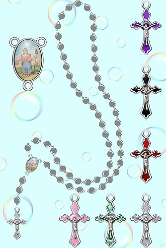Miniatura 4 de MseaRust 60 unids30 unidades de aleación esmaltada de San Benito Rosario Cruz y centro Medalla Colgantes Nuestra Señora para DIY joyería católica