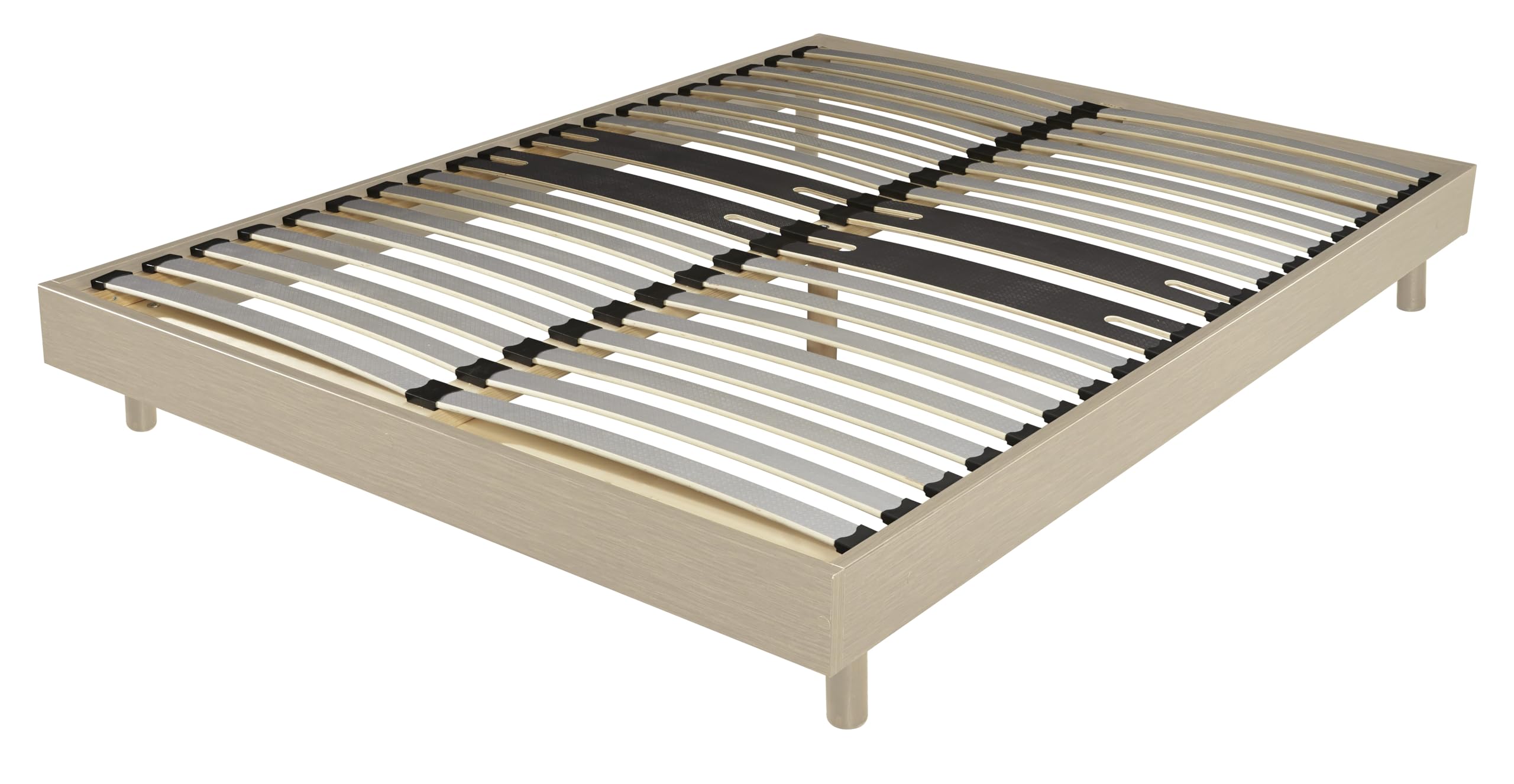 EBAC Literie Sommier déco en Kit + Pieds 160x200 - Decokit 36 Lattes Bois - Chêne Clair - H. 13 cm