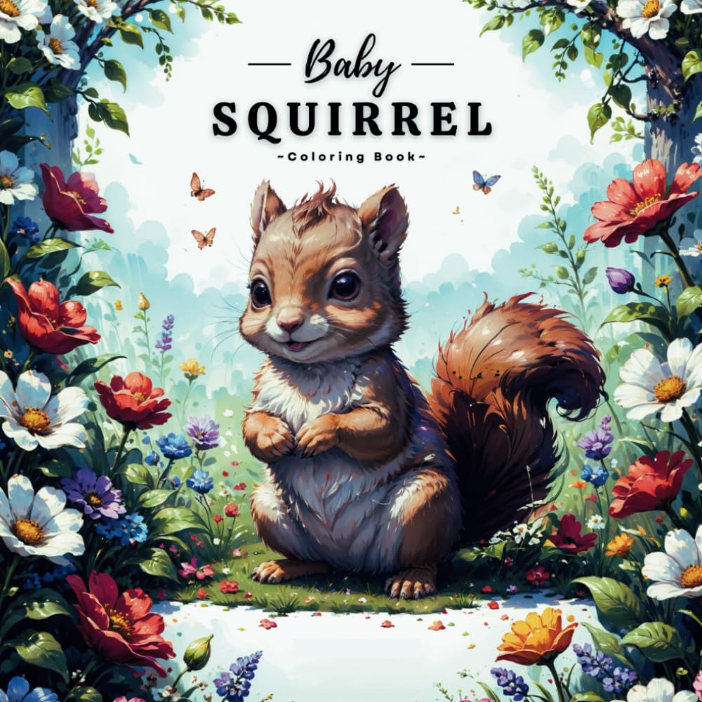 Baby Squirrel Coloring Book: Cute Squirrel Coloring Pages For Adults and Kids, With 44 Adorable Illustrations.